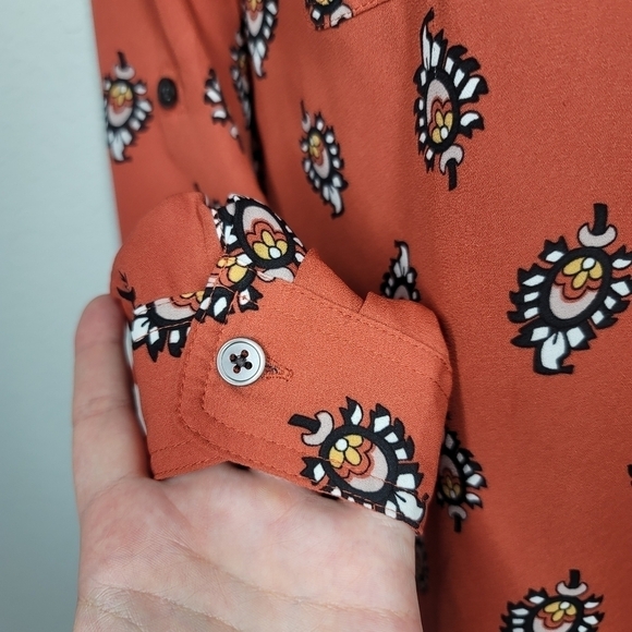 Loft Western Feather Print Burnt Orange Blouse - Picture 7 of 8